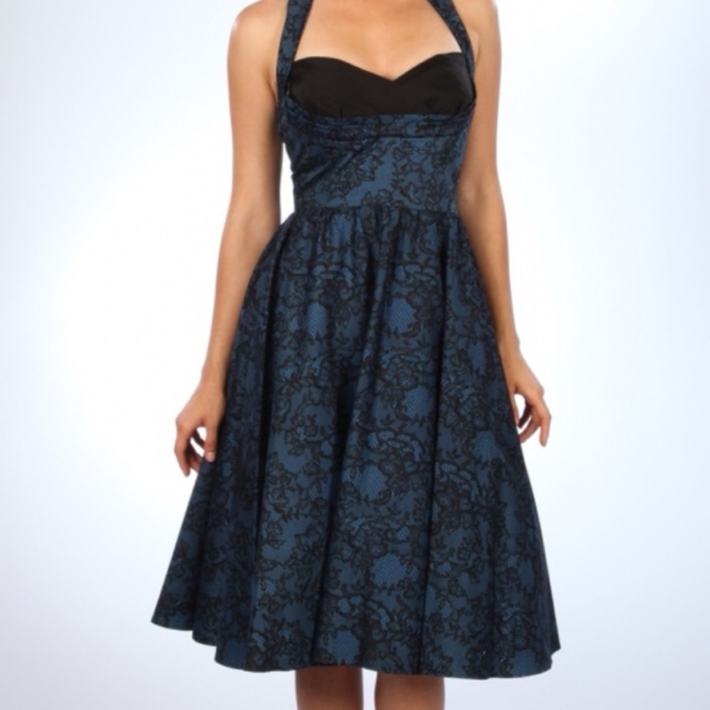 Stop staring! by Alicia Estrada blue and black halter dress XL